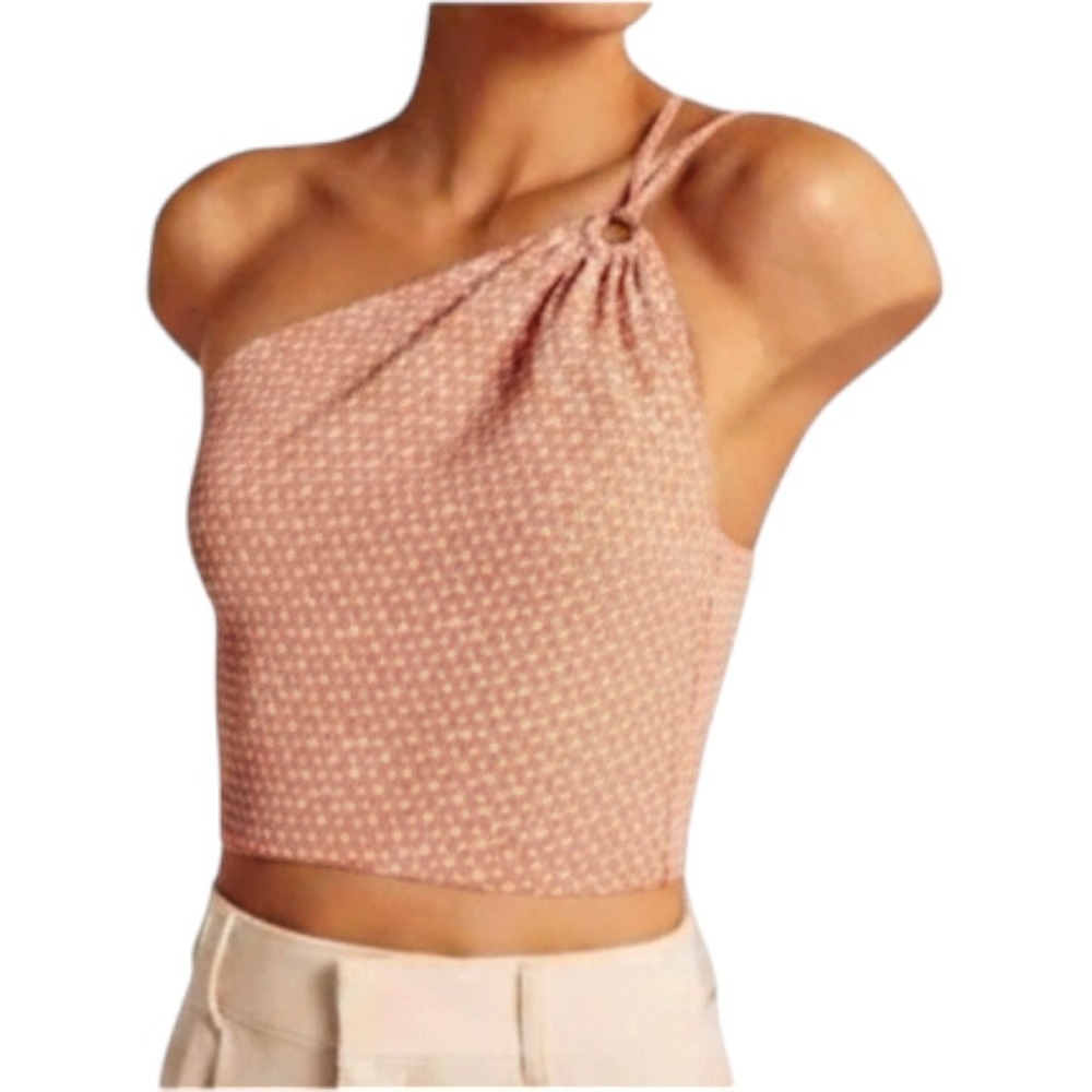 Abercrombie & Fitch One Shoulder Geometric Print Crop Top Terracotta Large